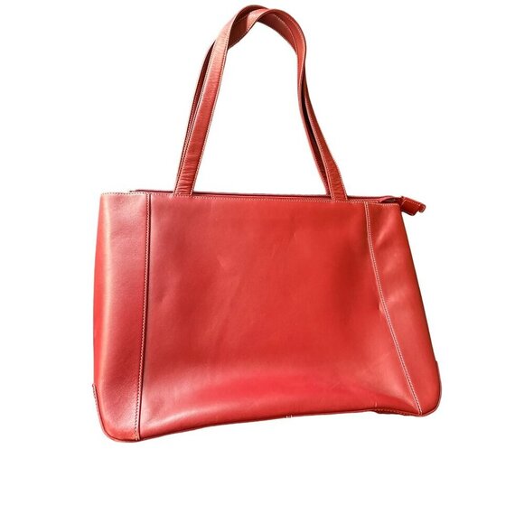 Levenger Fine Leather Tote Bag Red Handbag With Top Zipper Interior Pockets - Picture 3 of 6